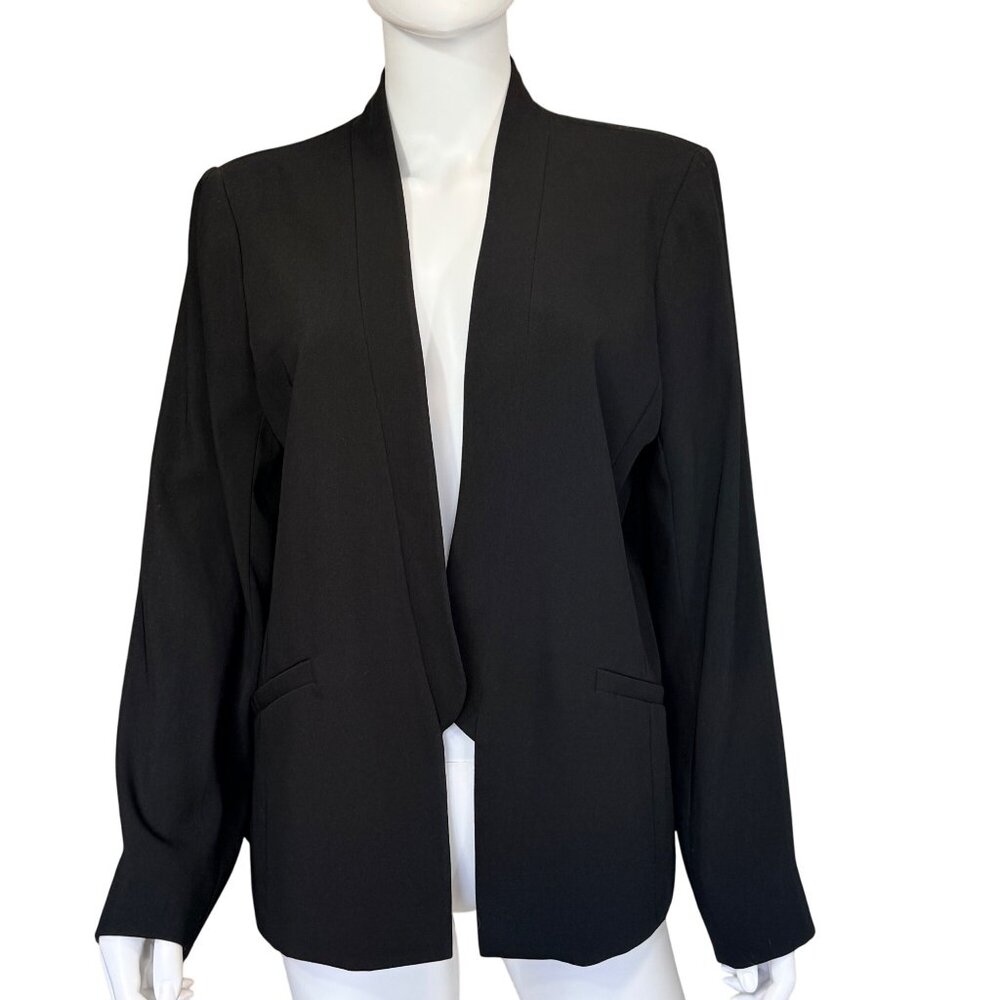 Eileen Fisher Blazer Womens 14 Black Open Front Polyester Silk Blend Lined
